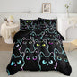 Axolotl Kids Bedding Cartoon Cat Comforter Set Queen Size,Gradient Line Cute Cat Bedding Set for Teens Kids Boys Girls Adults Room Decor,Kids Comforter Set All Season,1 Comforter 2 Pillow Cases,Black