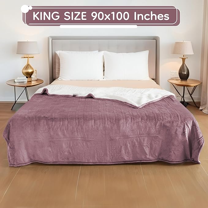 Electric Heated Blanket King Size - 90"x100", Soft Flannel Heating Blanket, 10 Heating Levels, 1-12 H Auto Shut Off, Breathable Warm and Washable for Bed, Purple