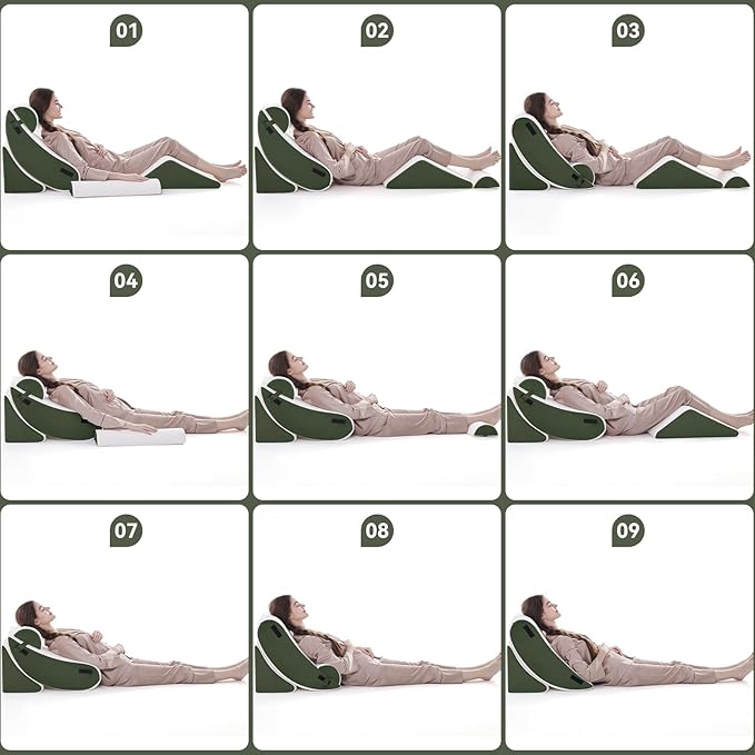 Wedge Pillow Set for After Surgery, 5 PCS Bed Wedge Pillow for Sleeping, Memory Foam Orthopedic Back Adjustable Pillow for Pain Relief and Acid Reflux with 2 PCS Axilla Pillow Green
