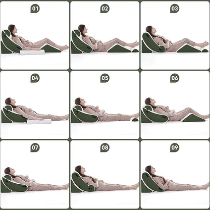 Wedge Pillow Set for After Surgery, 5 PCS Bed Wedge Pillow for Sleeping, Memory Foam Orthopedic Back Adjustable Pillow for Pain Relief and Acid Reflux with 2 PCS Axilla Pillow Green