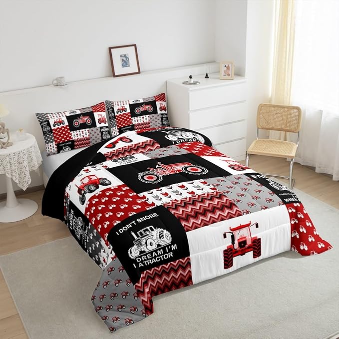 Feelyou Cartoon Tractor Comforter Set Farm Tractor Down Duvet for Kids Boys Toddler Vehicle Truck Bedding Set Harvester Excavator Comforter 1 Comforter Set with 1 Pillowcase Toddler Size