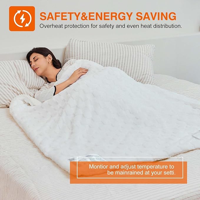 Electric Blanket, Heated Blanket with 6 Heat Levels & 10 Hours Auto Off, Soft Checked Flannel Fast Heating Blanket with ETL & FCC Certification (White, 72"X84")
