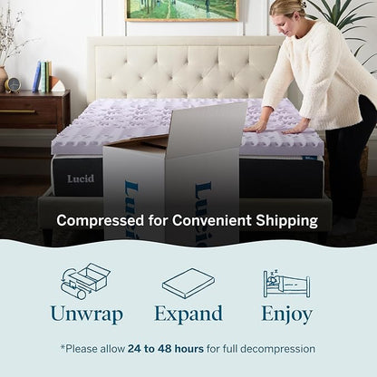 LUCID Lavender Infused 3 Inch Memory Foam Mattress Topper with 5 Zones – California King Size – Plush Feel – CertiPUR Certified – Dorm Room Essentials