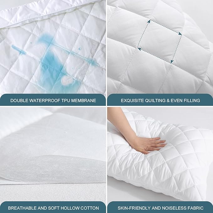 UNILIBRA 2 Pack Waterproof Pillow Protector Quilted Queen Size(21"X30")