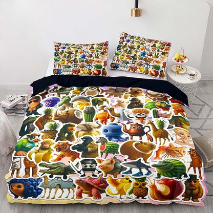Italian Brainrot Bedding Duvet Cover Set,Funny Fusion AnimalsTwin Full Queen King Comforter Cover Bedding Set for Kids Boys Bed Decor Gifts ﻿ (Color 20,King (104" x 90"))