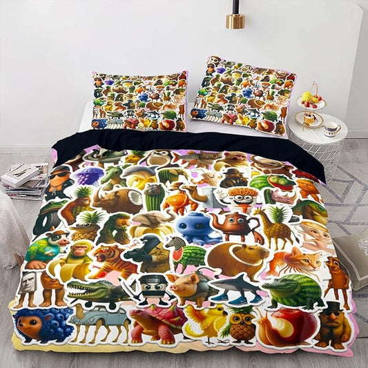 Italian Brainrot Bedding Duvet Cover Set,Funny Fusion AnimalsTwin Full Queen King Comforter Cover Bedding Set for Kids Boys Bed Decor Gifts ﻿ (Color 20,King (104" x 90"))
