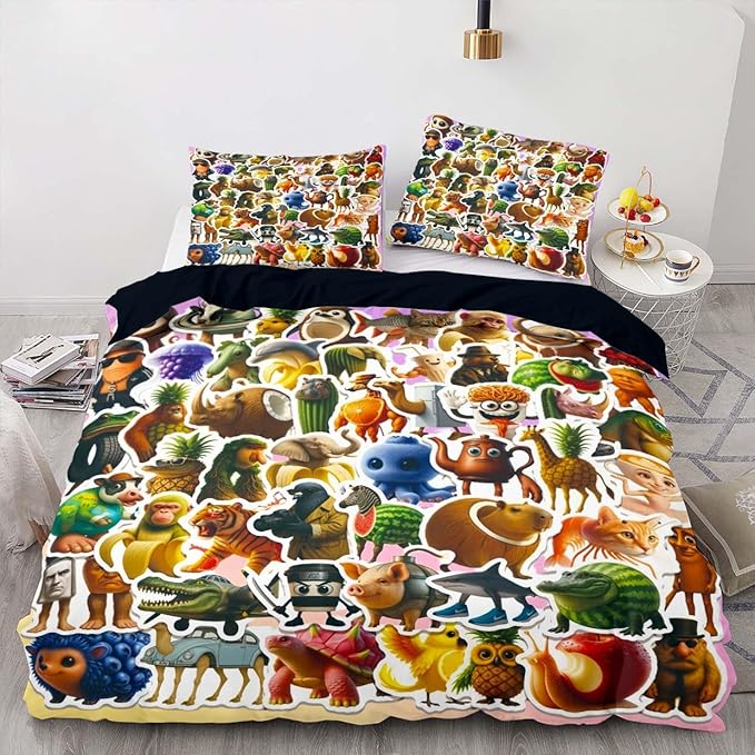 Italian Brainrot Bedding Duvet Cover Set,Funny Fusion AnimalsTwin Full Queen King Comforter Cover Bedding Set for Kids Boys Bed Decor Gifts ﻿ (Color 20,Twin (68" x 90"))