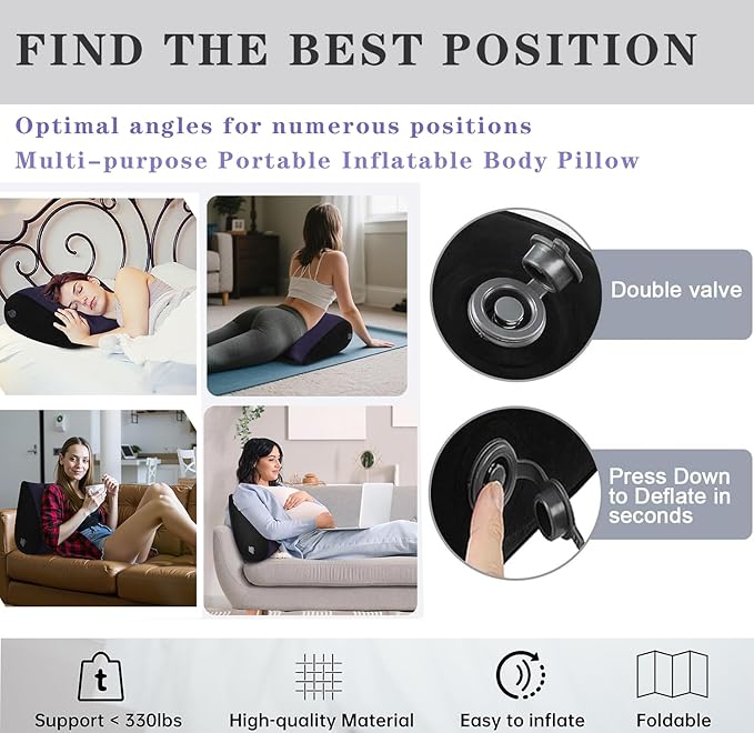 Portable Inflatable Wedge Pillow 2 Pack, Body Positioner for Sleep Support, Adjustable Travel Pillow - Lightweight Bed/Leg Support Pillow, Fast Inflation，for Home Outdoor Travel Blue