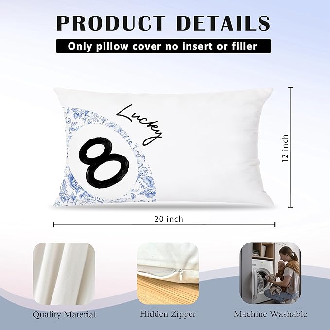 Chinoiserie Trendy Lucky 8 Ball Star Pillow Covers 12x20 Set of 2, Grandmillennial Blue and White Floral Ball Star Decorative Lumbar Pillow Covers for Home Bedroom Living Room