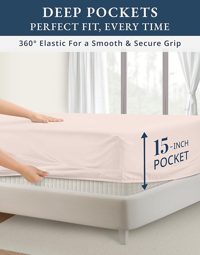 LANE LINEN 100% Egyptian Cotton King Size Bed Sheets, Machine Washable Naturally Temperature regulating Sustaibable No Pill Fade Resistant King Size Sheets Set Cotton - Petal Pink