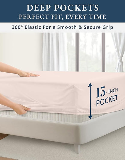 LANE LINEN 100% Egyptian Cotton King Size Bed Sheets, Machine Washable Naturally Temperature regulating Sustaibable No Pill Fade Resistant King Size Sheets Set Cotton - Petal Pink