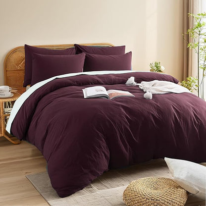 NEXHOME PRO Oversized King Duvet Cover Set – 100% Certified Organic Cotton with Washed Feel & Linen-Like Texture, Comfortable & Breathable, Home Bedding Set Burgundy (No Comforter) 12098N