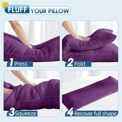 MAGIC ELEPHANT Body Pillow, Memory Foam Body Pillow for Adults, Long Pillow for Bed and Sleeping, Full Long Bed Pillow Insert with Cover (Purple, 20x54 Inch)