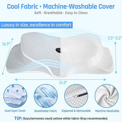 RestAssured Cervical Neck Pillow - Ergonomic Memory Foam Bed Pillows for Sleeping, Neck Pillows for Pain Relief, Back and Side Sleeper Pillow