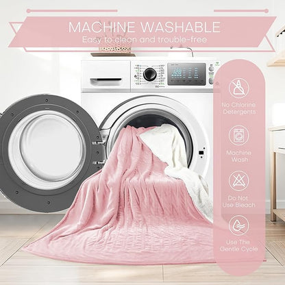 Electric Heated Blanket Queen Size 84"x90" - Coral Fleece & Sherpa Fabric Dual-Sided, 4 Heat Settings & 10 Hours Auto Off, Soft Warming Throw for Home, Office, or Bed, Machine Washable, Light Pink