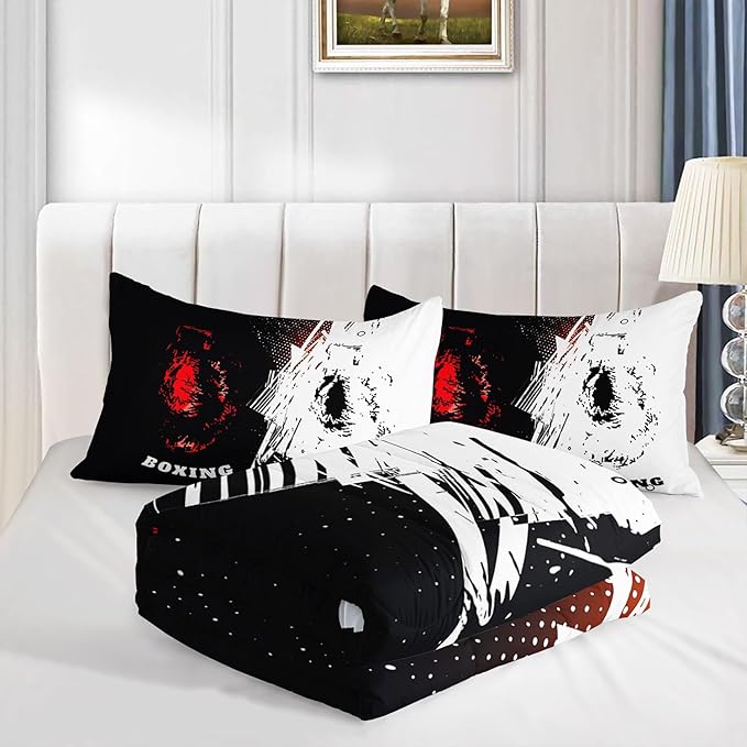 Boxing Comforter Set Sports Games Theme Printed Bedding Set with 1 Comforter and 2 Pillowcases for Boys and Girls Bedroom All Season（Boxing Queen