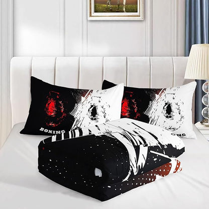 Boxing Comforter Set Sports Games Theme Printed Bedding Set with 1 Comforter and 2 Pillowcases for Boys and Girls Bedroom All Season（Boxing Queen