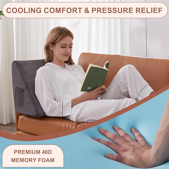Knee Wedge Pillow, Memory Foam Leg Pillow Bed Wedge for Sleeping, Post Surgery Triangle Pillow for Knee Support, Leg Elevation, Knees Hip Back Pain Relief (23.6" x 23" x 7.9", Large Size, Short Plush)