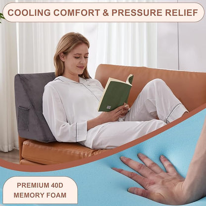 Knee Wedge Pillow, Memory Foam Leg Pillow Bed Wedge for Sleeping, Post Surgery Triangle Pillow for Knee Support, Leg Elevation, Knees Hip Back Pain Relief (23.6" x 23" x 7.9", Large Size, Short Plush)