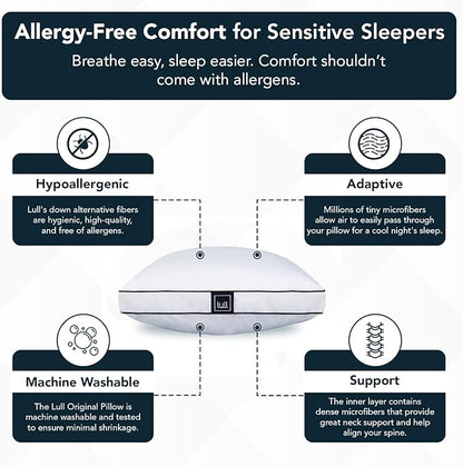 Lull Original Pillow | Machine Washable & Hypoallergenic Pillow w/Adaptive Fibers for Neck & Spine Support, 100 Night Trial (King)