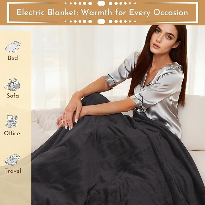 Electric Throw Blanket 50"x60" Throw Size with Cozy Microplush, 5 Heat Settings & 3 Hours Auto Off, Cozy & Warm for All Night, Machine Washable, Iron Grey