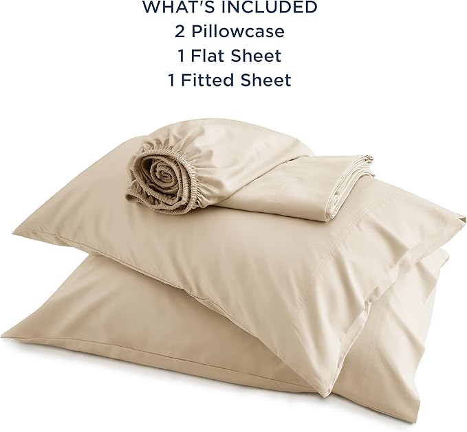 Bedsure California King Sheet Sets, Cooling Sheets for Hot Sleepers, Rayon Derived from Bamboo, Deep Pocket Up to 16 Inches, Breathable & Soft, Hotel Luxury Silky Bedding, Beige