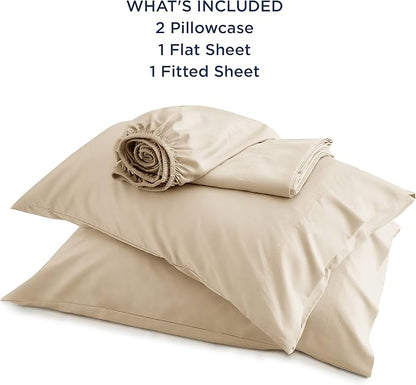 Bedsure California King Sheet Sets, Cooling Sheets for Hot Sleepers, Rayon Derived from Bamboo, Deep Pocket Up to 16 Inches, Breathable & Soft, Hotel Luxury Silky Bedding, Beige