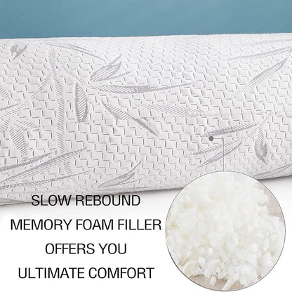 WhatsBedding Memory Foam Body Pillow for Adults with Zipperd Rayon Derived from Bamboo Cover, Breathable Long Pillow for Side Sleeper, Shredded Memory Foam Stuffing, Grey Leaf