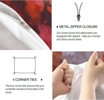 Fox Print Duvet Cover Twin Maple Jungle Red Fox Bedding Set 2 Piece for Kids Decor Vintage Animal Floral Comforter Cover and 1 Pillow Sham with Zipper Closure