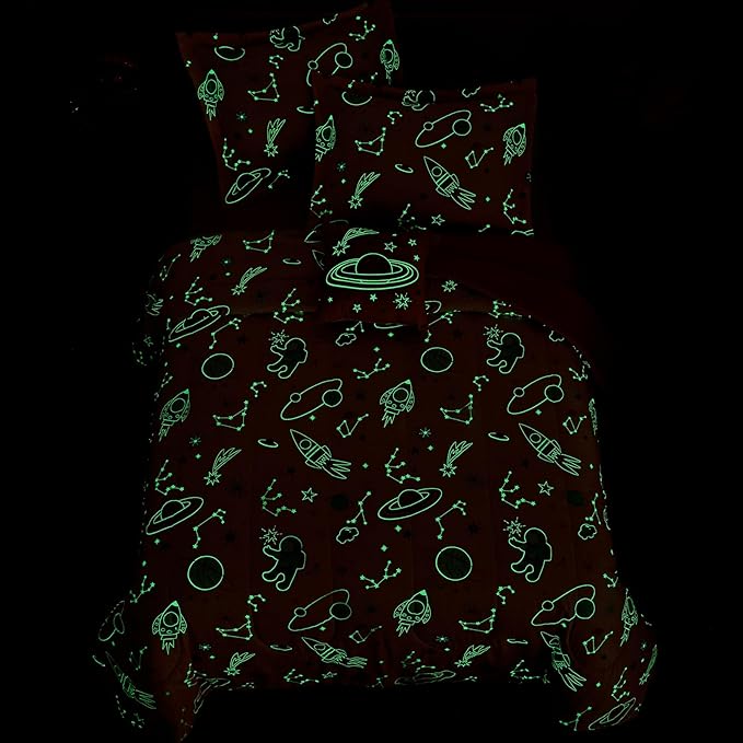 Glow in The Dark Kids Comforter Set Full Size for Girls, Planet Bedding Set 1 Comforter, 1 Decor Pillow, 2 Pillow Shams