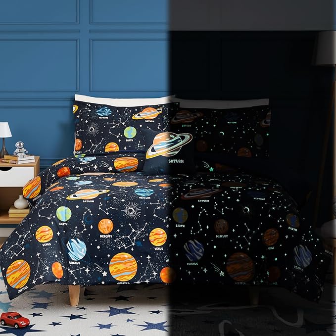 Twin Comforter Set for Boys - 3 Pieces Space Twin XL Bedding Set with 1 Comforter, 1 Decor Pillow, 1 Pillow Sham