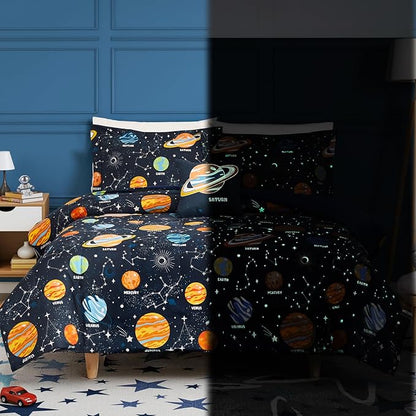 Twin Comforter Set for Boys - 3 Pieces Space Twin XL Bedding Set with 1 Comforter, 1 Decor Pillow, 1 Pillow Sham