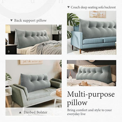 Headboard Pillow - 3 in 1 Large Bed Pillow as Wedge Reading Pillow, Large Couch Daybed Pillow or Positioning Support Backrest Back Cushion for Sitting in Bed Velvet Full Gray