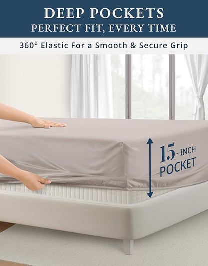 LANE LINEN 100% Egyptian Mercerized Cotton King Size Sheets Set, Eco Friendly No Pill Fade Resistant 15 Iinch Deep Pocket King Sheet Set - Nacreous Clouds