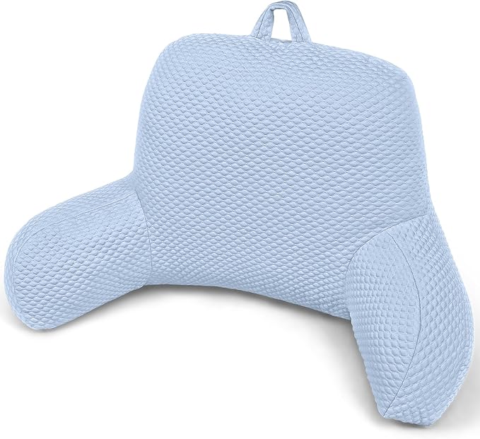 Reading Pillow, Silk Back Support Pillow for Bed Sitting Up, Large Bed Rest Pillow with Arms for Adults,Back Support Pillow for Couch and Chair, Blue