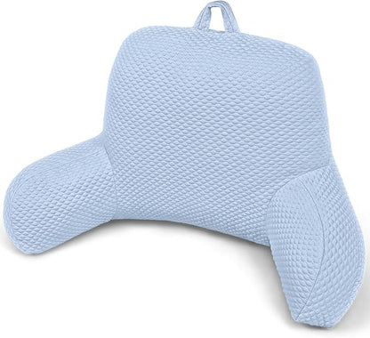 Reading Pillow, Silk Back Support Pillow for Bed Sitting Up, Large Bed Rest Pillow with Arms for Adults,Back Support Pillow for Couch and Chair, Blue