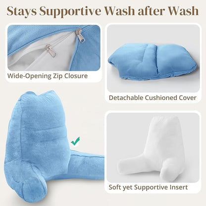 Sasttie Reading Pillow, Pillows for Reading or Relaxing – Ergonomic Support for Head, Neck, Back, and Lumbar, 21-Inch, Blue