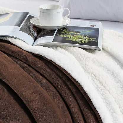 IR Imperial Rooms Sherpa Blankets Queen Size - Thick and Warm Blankets for Winter, Reversible Soft and Fuzzy Fluffy Queen Size Blanket for Bed, Coffee, 90x90 Inches