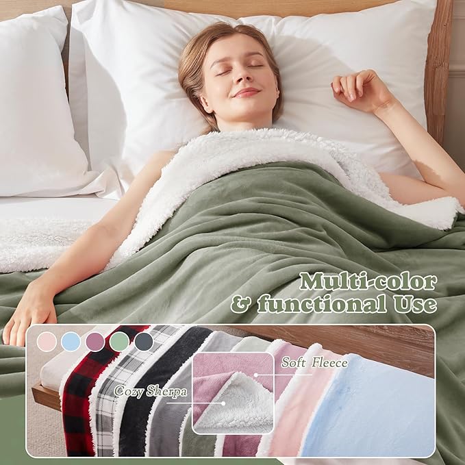 Heated Blanket Throw Size Fast Warming Heating Electric Throw Blanket with 6 Heat Settings & 4 Hours Auto-Off, Ideal Gift for Her, 50"x60", Sage Green