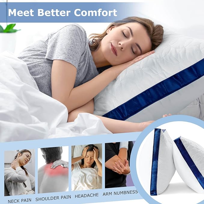 Pillows Queen Size Set of 2, Cooling Pillow Hotel Luxury Queen Bed Pillows 2 Pack for Back, Stomach or Side Sleeper, Fluffy Pillow with Down Alternative for Sleeping, Machine Washable