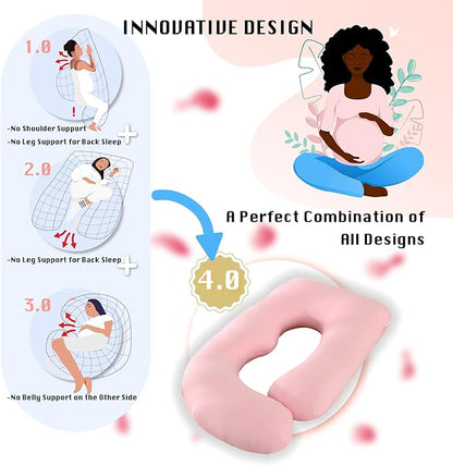 ALLOPERA Pregnancy Pillow, Full Body Maternity Pillow 57 inch, with Removable Washable Cover - Sleep Support for Legs, Back, Neck, Shoulder, HIPS, Belly for Pregnent Women, Jersey Knit Cotton (Pink)