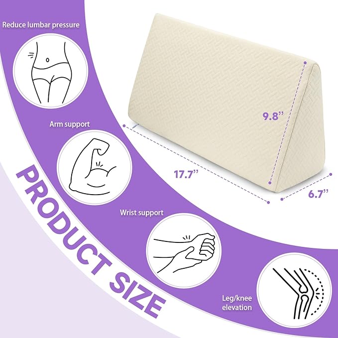 Small Wedge Pillow, Small Wedge Pillow for Sleeping, Foam Wedge for Yoga, Laptop, Memory Foam Positioning, Foam Pillow for Chair, Provide Support and Relieve Fatigue(Apricot-17.7")