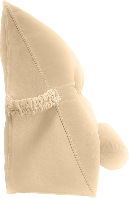 Triangular Reading Bedrest Pillow Large Bolster Cushion Headboard Backrest Wedge Pillow with Two Detachable Roll Pillows for Neck & Lumbar Support (Beige, California King 71x8x20 inches)