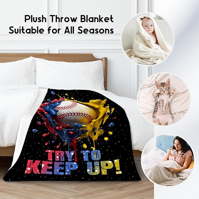 Baseball Blanket, Baseball Gifts for Kids Boys Men, Sport Throw Blankets for Adults Team Player, Soft Flannel Throws Gift Home Decor (Colorful, 50x60 Inch)