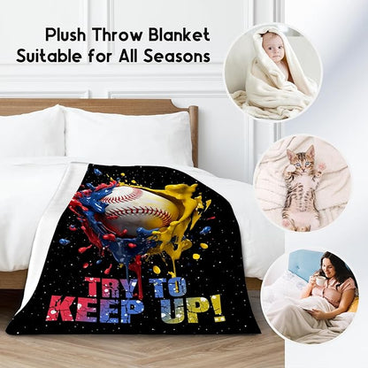 Baseball Blanket, Baseball Gifts for Kids Boys Men, Sport Throw Blankets for Adults Team Player, Soft Flannel Throws Gift Home Decor (Colorful, 50x60 Inch)