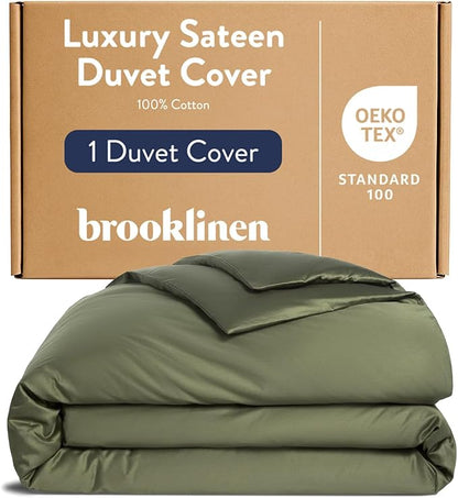 Brooklinen Luxury Sateen Duvet Cover - 100% Cotton, King/California King Size in Fresh Moss Green with Extra-Long Corner Ties and Button Closure - Best King/Cali King Duvet Covers