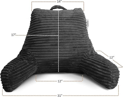 Nestl Reading Pillow with Shredded Memory Foam, Luxe Cut Plush Back Pillow for Sitting Up in Bed, Back and Arms Adjustable Support for Adult & Teens, Backrest Pillows with Washable Cover Dark Grey