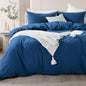 NEXHOME PRO Duvet Cover Set 100% Washed Cotton California Kingn 104"x98", Organic Natural Linen Look Textured 3 Pieces Bedding Set Royal Navy Klein Blue with Zipper Closure, Soft(No Comforter)