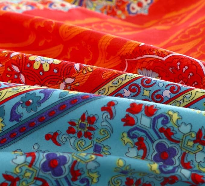 Jane yre Boho Queen Duvet Cover Brushed Microfiber 3 Pieces Bedding Set Bohemian Colorful Retro with Zipper Closure, Durable Easy Care (NO Comforter)