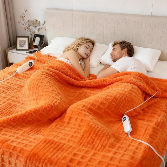 Heated Blanket King, Electric Heating Blanket Waffle with 12 Heat Levels, Fast Heating Blanket with 1-12 Timer, Overheat Protection with ETL & FCC for Bed Home Office Sofa -Orange -90"x100"